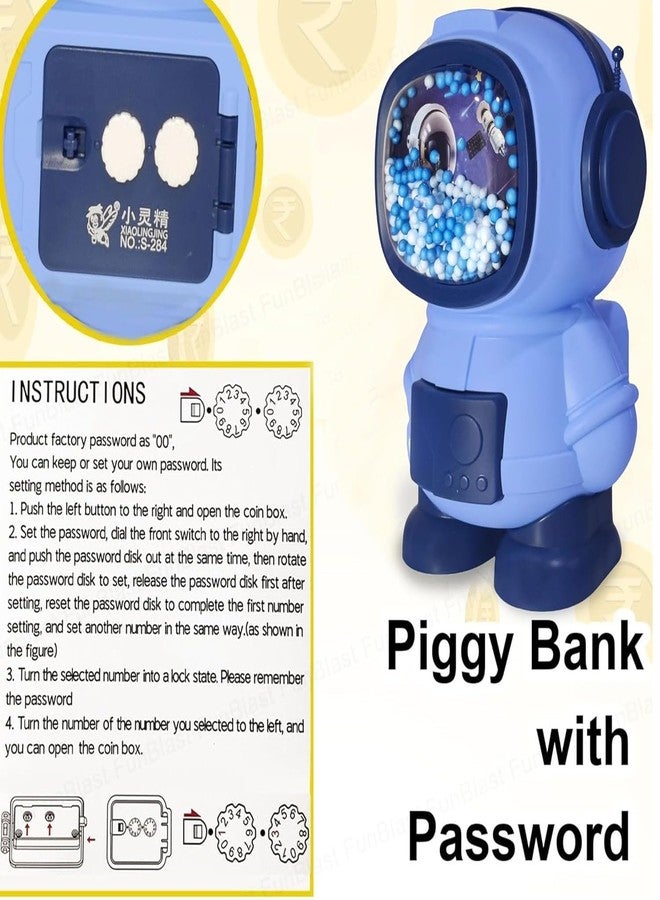 APEROL DESIGN Piggy Bank Astronaut Shaped Coin Box for Kids, Plastic Piggy Bank for Kid, Coin Box with Password Lock, Best Return Gifts for Kid (Blue) - Image 3